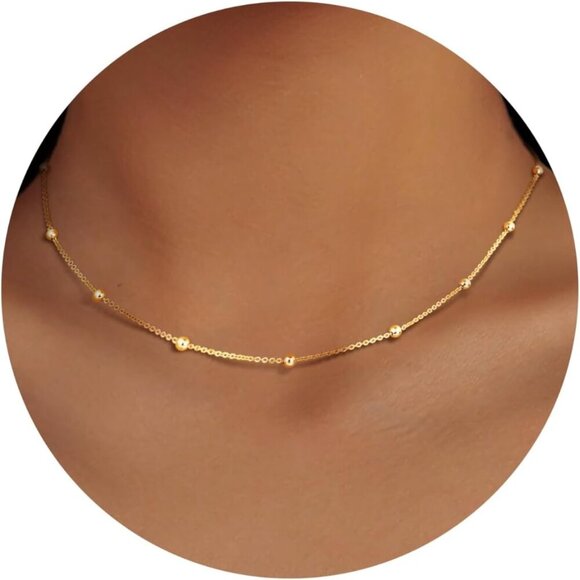 Dainty Choker Necklace for Women 14K Gold Plated Minimalist Chain Choker Necklac - Picture 1 of 9